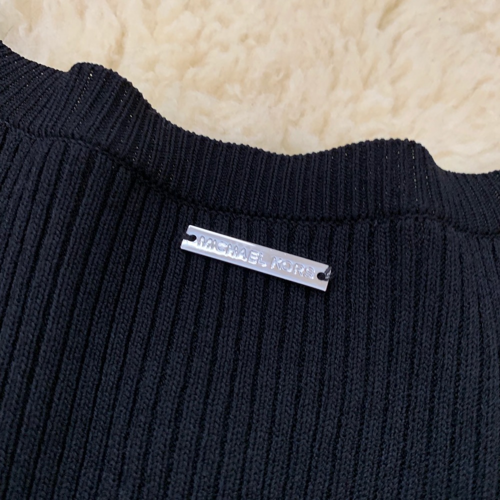 Crewneck Ruffle-Cuff Stretch-Viscose Ribbed Top - Picture 3 of 5